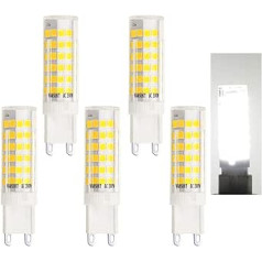 5 x G9 7 W LED bulbs, 6000 K cool white LED bulbs, CRI > 80, 75 LEDs 2835SMD, 55 W halogen bulbs equivalent, 600 lm, AC 220 ~ 240 V, LED energy-saving lamps, beam angle 360°