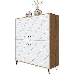 Newroom Highboard White Matt Wild Oak Chest of Drawers Skandi Modern - 123 x 136 x 40 cm (W x H x D) - Cupboard Sideboard Sideboard - [Loya.Three] Living Room Guest Room Office