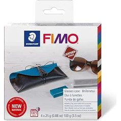 STAEDTLER FIMO 8015 DIY4 Ādas efektu komplekts "Brilles futrālis" ar instrukcijām un piederumiem, Cepeškrāsnī cietinošs modelēšanas māls radošiem priekšmetiem ādas izskatā, ādai līdzīgs izskats un sajūta