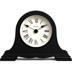 JONES CLOCKS® Speakeasy Mantel pulkstenis — Napoleona cepures pulkstenis — tradicionāls/klasisks dizains — romiešu cipari — guļamistabas pulkstenis — viesistabas pulkstenis — kamīna pulkstenis — plaukta pulkstenis (melns)