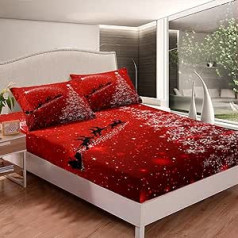 Loussiesd Ziemassvētku eglītei pieguļošs palags 160 x 200 cm Bērnu Ziemassvētku Ziemassvētku vecīša palaga komplekts Luksusa Galaxy Snowflake pieguļošs palags meitenēm zēniem Istabas dekorēšana Viegli sarkana ar 1 spilvendrānu