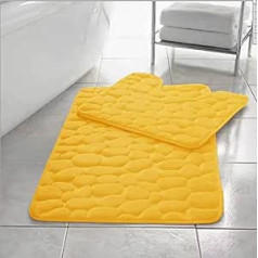 Comfort Collections Memory Foam oļi vannas paklājiņa komplekts, 2 daļ., mīksts, absorbējošs, neslīdošs, okera krāsas vannas paklājiņš (50 cm x 80 cm) un pjedestāla paklājiņš (50 cm x 40 cm)