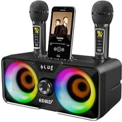 Portable Karaoke Machine, Karaoke with 30 W Bluetooth Speaker, 2 Wireless Karaoke Microphones, Rechargeable Microphone Slot, PA System, Complete Set for Home Party, Church, Picnic, Outdoor