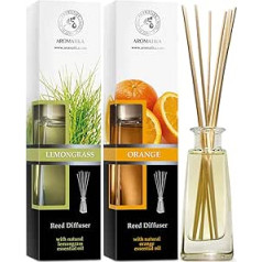 Istabas smaržu difuzors Lemongrass & Orange 2x100 ml - Citronzāle - Istabas smaržu difuzors ar kociņiem - Dabīga tīra ēteriskā citronzāles eļļa - Apelsīnu eļļa - Istabas aromāts - Aromterapija - Niedres