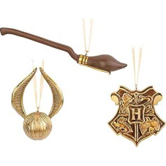 Grupo Erik Ziemassvētku eglīšu rotājumu figūriņu komplekts Golden Snitch Nimbus 2000 un Hogwarts Crest 3 Ziemassvētku kuloni Ziemassvētku eglīšu dekorācijas figūriņas Harija Potera preces