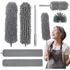 Washable Telescopic Duster, Set of 7, Telescopic Rod, Duster, Multifunctional, Adjustable, Microfibre Dust Brush, Gap Mop, Dusters, Floor, Flexible