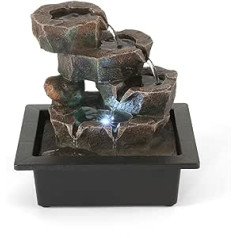 Indoor Waterfall Fountain, Crovida Stone Water Feature with LED Light, Table Decoration Feng Shui for Home, Office, Brown