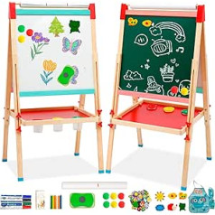 Arkyomi Children's Wooden Easel, Children's Board, Double-Sided Chalkboard and Whiteboard Set, Height-Adjustable Painting Board with Paper Roll, Playing Board, Stand Board with Accessories from 3 4 5