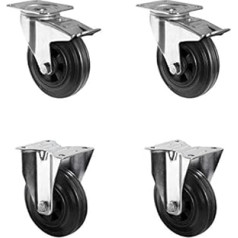 CASCOO SETTPFP200P4S4R0N Wheel Set 2 Swivel Castors with Lock, 2 Fixed Castors, Polypropylene, Solid Rubber, Diameter 200 mm, Transport Castors, Roller Bearing, Load 615 kg (Pack of 4)