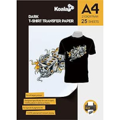 KOALA Inkjet Transferpapier zum aufbügeln auf dunkle T-Shirts, DIN A4, 25 Blatt