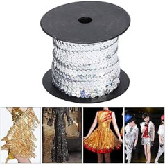 1 Roll Sequin String, 6 mm Flat Sequin Trim Sequins String 100 Yards Ribbon Roll for Crafts DIY Projects Embellishments Costume Accessories [Laser Silver] Fringe Edges