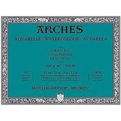 Arkas Aquarelle - Pad 10 loksnes 23 x 31 cm, līmēts, 4 lapas - 640 g/m² - satīna graudi, dabīgi balts, 4 franki