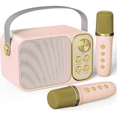 HCYW karaoke automāts, uzlādējams karaoke automāts ar 2 mikrofoniem, balss maiņas efekti, karaoke iekārta bērniem pieaugušajiem (rozā krāsā)