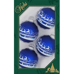 Dekohelden24 Lauschaer Christmas Tree Decorations Set of 4 Baubles in Royal Blue with Winter Village and Santa 7 cm with Silver Crown