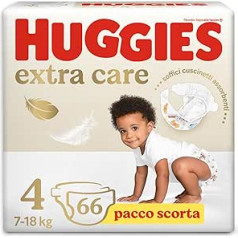 Huggies Extra Care Nappies Size 4 (7-18 kg), 66 Nappies (33 x 2)