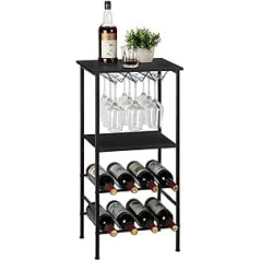smusei Standing Wine Rack, Bottle Rack with Table Top and Wine Glass Holder, 4 Levels Wine Cabinet, Wine Stand, Metal for 8 Bottles of Wine, Wine Storage Organiser for Kitchen, Wine Cellar Bar, Black