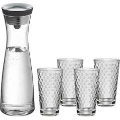 WMF Basic Wasserkaraffe-Set 5-teilig, Karaffe 1l un 4 Wassergläser 275ml, Glaskaraffe ar Deckel, Silikondeckel, CloseUp-Verschluss