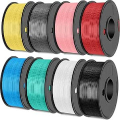 3D Printer Filament Bundle, Multicoloured, SUNLU Meta PLA Filament 1.75 mm, Neatly Wrapped PLA Filament 2 kg, 8 Pack 0.25 kg Spool, 8 Colours, Black + White + Green + Blue + Red + Light Pink + Grey +