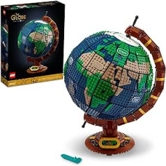 LEGO Ideas The Globe 21332 būvēšanas komplekts; Pieaugušajiem paredzētais uzbūves un parādīšanas modelis; Vintage Style Spinning Earth Globe; Dāvana mājas dekorēšanai cilvēkiem ar aizraušanos ar ceļošanu, ģeogrāfiju un mākslu (2585 gab