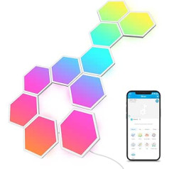 Govee Glide Hexa LED paneļi, 10 RGBIC viedais sienas apgaismojums iekštelpām, kas darbojas ar Alexa un Google Assistant, radoši dekoratīvi Wi-Fi sešstūra LED gaismas paneļi, mūzikas sinhronizācija telpu un spēļu dekorēšanai