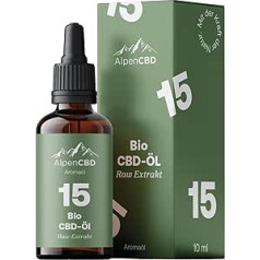 AlpenCBD organiskie CBD pilieni 15% pilna spektra neapstrādāts ekstrakts | Organiskā kaņepju CBD eļļa - 1500 mg kanabidiols | Alpu kaņepju eļļa - 10 ml