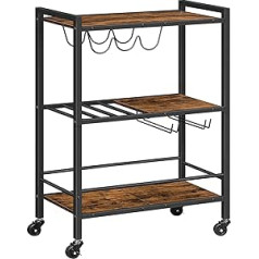 HOOBRO Serving Trolley, Kitchen Trolley, Lockable Bar Trolley with Universal Wheels, Serving Trolley with Wine Rack for Dining Room, Living Room, Party, Bar, Vintage Brown and Black, EBF35TC01G1