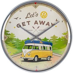 Nostalgic-Art 51092 Retro Wanduhr Volkswagen Bulli – Let's Get Away – VW Bus Geschenk-Idee, Große Küchenuhr, Vintage-Design zur Dekoration, 31 cm