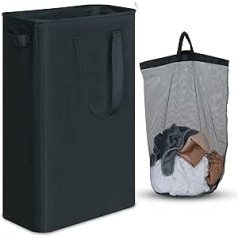 iEGrow Laundry Baskets, 50 L, Foldable Laundry Basket with Oxford Fabric and Handles, Narrow Laundry Basket with Removable and Washable Inner Pocket (Black)