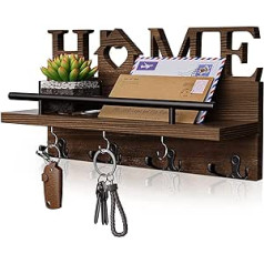 SWTYMIKI Key Holder for Wall with Home Decoration, Key Holder with Shelf/Wall Shelf Wood for Key Rack Organiser with 7 Key Hooks, Rustic Wall Organiser with Shelf, Brown