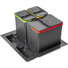 GTV - AxiSpace Waste Bin Set for Drawers and Cabinets with Width 600 mm, Set Consists of Containers 1 x 15 L, 2 x 7 L, Plastic Bin with Graphene Particles, Colour Anthracite