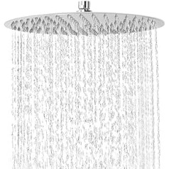 Newrain Rain Shower Head, Rain Shower Head, Fixed Waterfall Shower Head, 12 Inch, Stainless Steel, Large Shower Head, High Pressure, Round, Chrome Finish