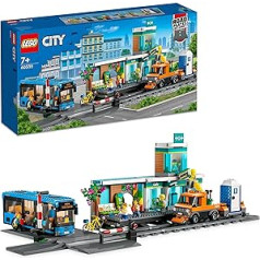 LEGO 60335 pilsētas dzelzceļa stacija, rotaļlieta ar dzelzceļa kravas automašīnu, ceļa plāksne, sliežu posmi, rotaļu autobuss un mini figūriņas, dāvana bērniem, zēniem un meitenēm, var apvienot ar citiem komplektiem