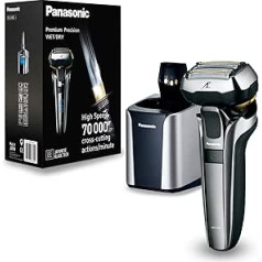 Panasonic Premium Razor ES-LV9Q ar īpaši elastīgu 5D skūšanās galviņu, maigs mitrais un sausais skuveklis ar tīrīšanas staciju, sudraba krāsā, 1 iepakojums
