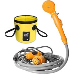 AutoPkio 12 V Outdoor Shower, Camping Shower, Moveable Shower, Folding Bucket Installation Kit, Outdoor Camping Shower Head Plug for Car, Travel, Garden, Beach Shower, yellow