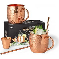 Gadgy Moscow Mule krūzes komplekts | Kokteiļu krūzīšu komplekts | Iekļauti 2 vara krūzes gabali, 2 salmiņi un džigers 100% varš | Vara brilles | Dāvana ballītei