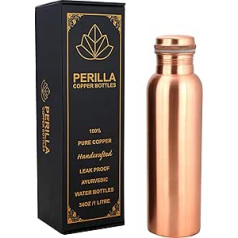 Perilla Home Perilla mājas ūdens pudele tīra vara apm. 970 ml necaurlaidīga 100% tīra ājurvēdas vara burka ar vāku Dzeriet vairāk ūdens un izbaudiet tūlītējus ieguvumus veselībai jogas pudele