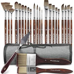 Acrylic Paint Brush Set - 25 Pieces Premium Synthetic Artist Brushes with Organiser Bag and Spatula for Acrylic, Watercolour, Oil, Gouache, Stone Painting, No Hair Loss, Acrylic Brush, Oil Brush