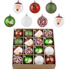 Valery Madelyn Christmas Baubles, Pack of 16, 6 cm Christmas Tree Baubles with Gift Package, Christmas Tree Decorations with Hanger, Decoration, Christmas, Theme, Red, Green, White