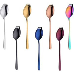 TUPMFG Set of 7 Stainless Steel Spork with Knife, Titanium Spork, Knife Spoon Fork in One, Buffet Fork for Fruit, Salads & Pasta