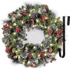 40 cm Ziemassvētku vainags, Adventes vainags, Piekarināms Ziemassvētku rotājums, Durvju vainags, Āķis, Ziemassvētku durvju rotājums mājai, birojam, Ziemassvētku dekors (zaļš)