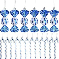 Pack of 18 Candy Canes Christmas Decoration Christmas Baubles Candy Canes Decoration Glitter Christmas Tree Decoration Blue & White Cute Christmas Tree Decoration