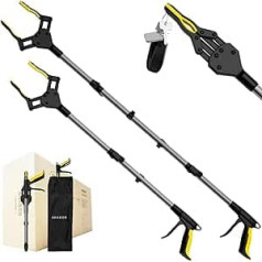 Pack of 2 91 cm and 81 cm Foldable Reacher for Seniors, Upgrade Wide Jaw with 360° Rotating Head & 2 Storage Bags, Heavy Duty Gripper with Magnetic Grab Arm for Rubbish Removal, Arm Extension