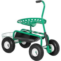 Outsunny Garden Trolley with Rolling Seat up to 150 kg with Shelf Basket for Small Garden Tools Workshop Trolley Mobile Garden Seat Direction Adjustable Seat Height 46-59 cm Height Adjustable Metal