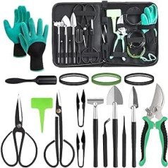 DEWINNER Bonsai Tool, 22-Piece Garden Tools Set, Bonsai Scissors, Bonsai Wire, Tweezers, Garden Gloves - Bonsai Starter Tools Set for Bonsai Beginners