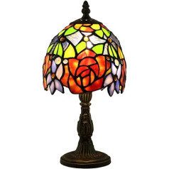 Tokira Tiffany-Stil Tischlampe 6 Zoll, E14 Vintage Glasmalerei Mini Nachtlicht, Rote Rose Blume Nacht Schlafzimmer Schreibtischlampen für Wohnzimmer (Ohne Glühbirnen)