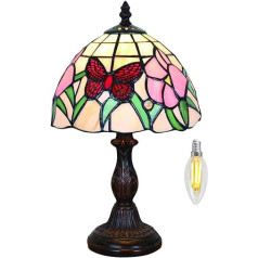 Kinbolas Tiffany Style 8 collu galda lampa tauriņu ziedu sērijas vitrāžas abažūri Maza nakts lampa antīka rakstāmgalda gaisma dzīvojamā istaba Guļamistaba Birojs Vintage Art Deco Viktorijas laikmeta