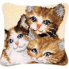 Coopay Latch Hook Cushion Kit, Cat Latch Cushion Set for Children or Beginners Adults for DIY Latch Latch Hook Set, Latch Hook Set, 43 x 43 cm