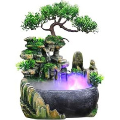 Indoor Fountain with LED Lighting, Table Fountain Waterfall with Mist, Garden Aquarium Resin Desktop Fountain, Zen Light Indoor Fountain with Plants, Humidifier Gift Decoration 20 x 20 x 13 cm