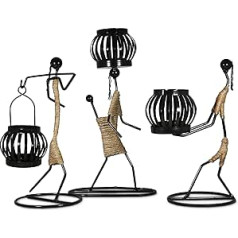 STARhome Decorative set of 3 metal candle holders in black. For candles, LED or tea light. Stylish decoration for living room, bathroom, dining table, hallway, Christmas.