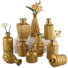 Hewory Small Vase Gold Flower Vase: 10 Vintage Vases Decorative Gold Plated Glass Vases, Golden Vase Glass Vases Small Table Decoration, Mini Vase Set Decoration Gold for Living Room Wedding